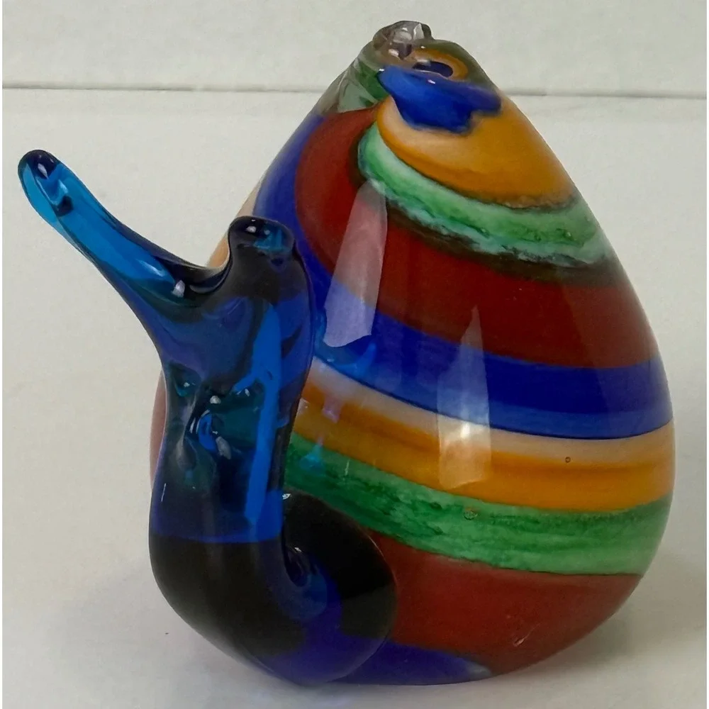 Large Art Glass Snail Paperweight Colorful Striped Hand Blown Murano Style Vtg